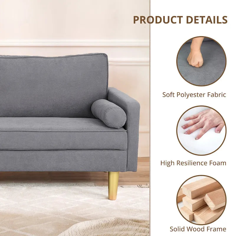 Elegant 65-Inch Orange Polyester 2-Seater Loveseat with Side Pockets and Round Cushions - image 14