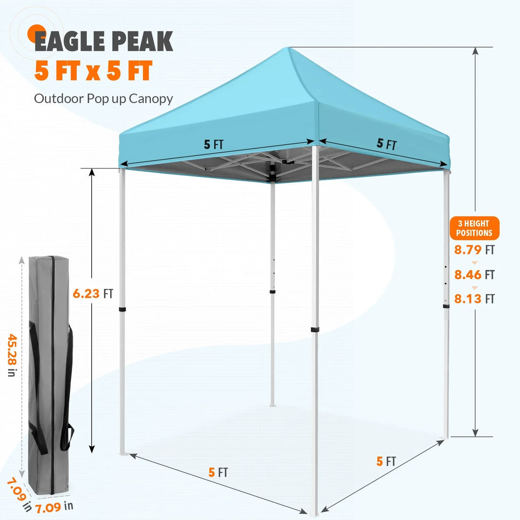 EAGLE PEAK 5x5 Pop up Canopy Tent Instant Outdoor Canopy Easy Set - up Straight Leg Folding Shelter（blue） - image 159