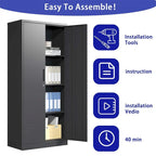 Steel Tool Storage Cabinet with Doors and 3 Shelves - Metal Garage Organizer - image 3