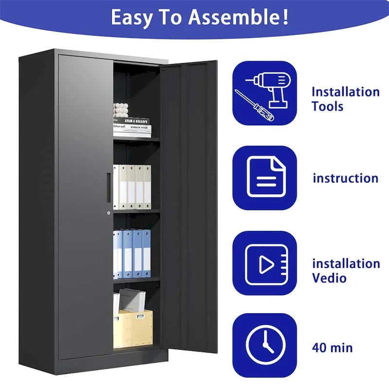 Steel Tool Storage Cabinet with Doors and 3 Shelves - Metal Garage Organizer - image 3