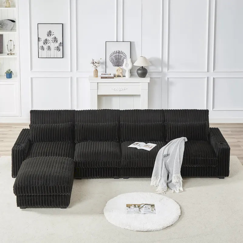 126W Large L-Shaped Corduroy Sofa with USB Charging Port - image 2