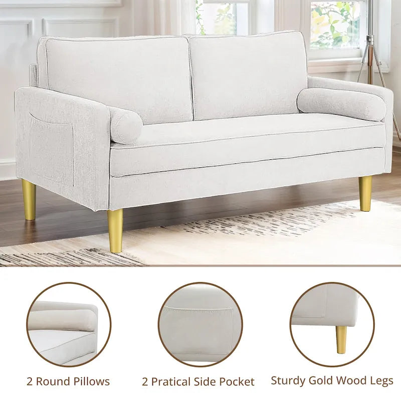Elegant 65-Inch Orange Polyester 2-Seater Loveseat with Side Pockets and Round Cushions - image 22