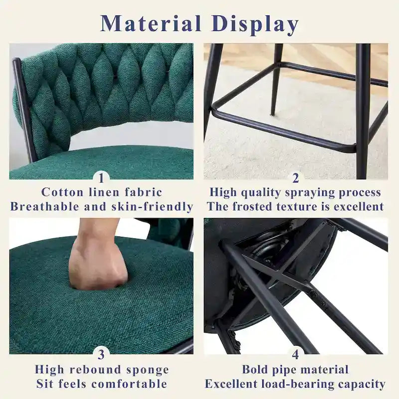 Pair of Swivel Bar Stools with Comfortable Linen Cushions - Counter Height Seating for Kitchen Islands, Dining Areas, or Pubs - image 11