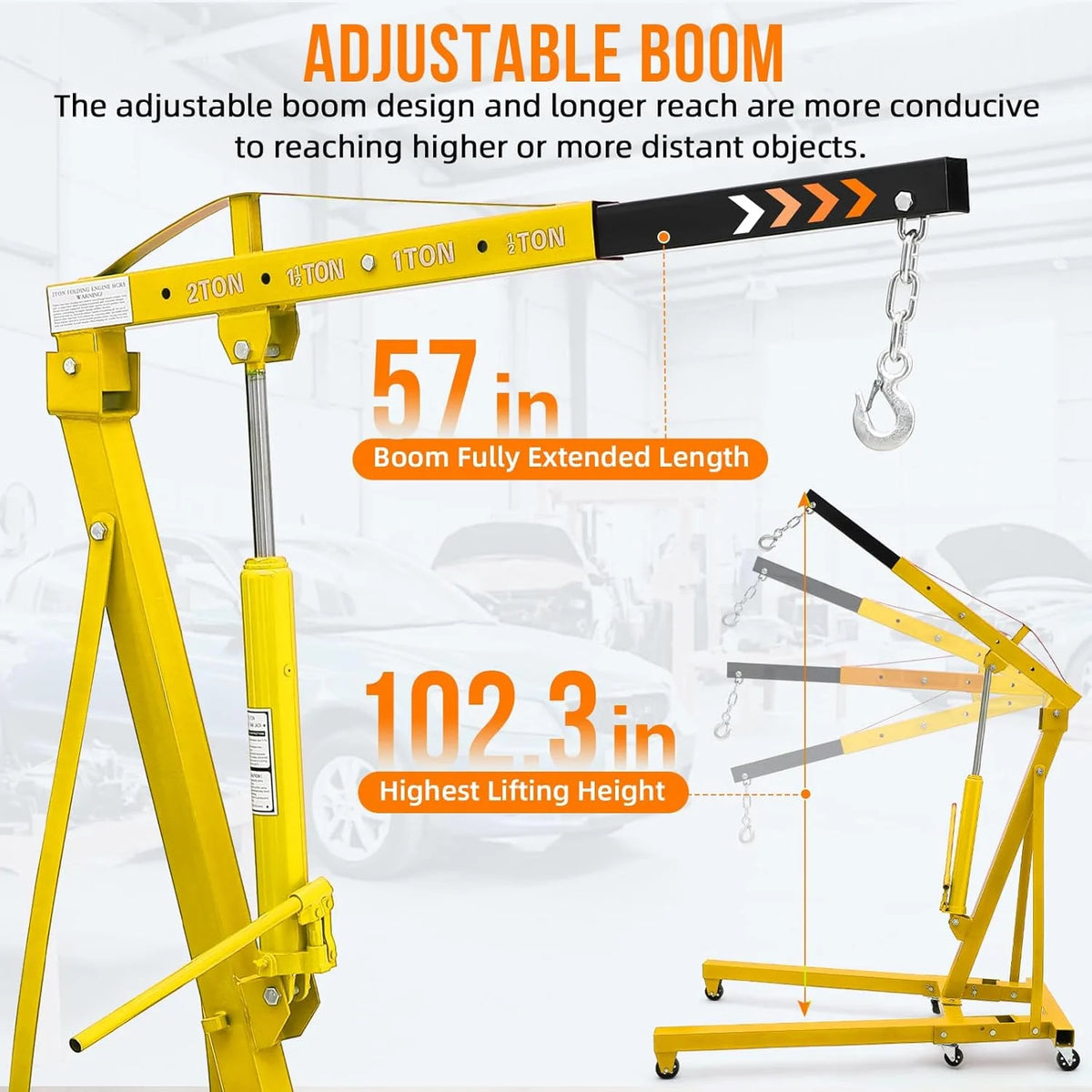 Joankaren 2 Ton Folding Hydraulic Engine Hoist, Heavy - Duty Engine Shop Crane Hoist Lift, Heavy Cherry Picker with 6 - image 5