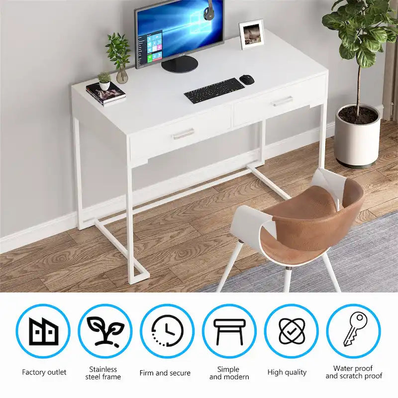 Modern Computer Desk with 2 Drawers - Stylish Study Writing Table with Storage for Home Office - image 25