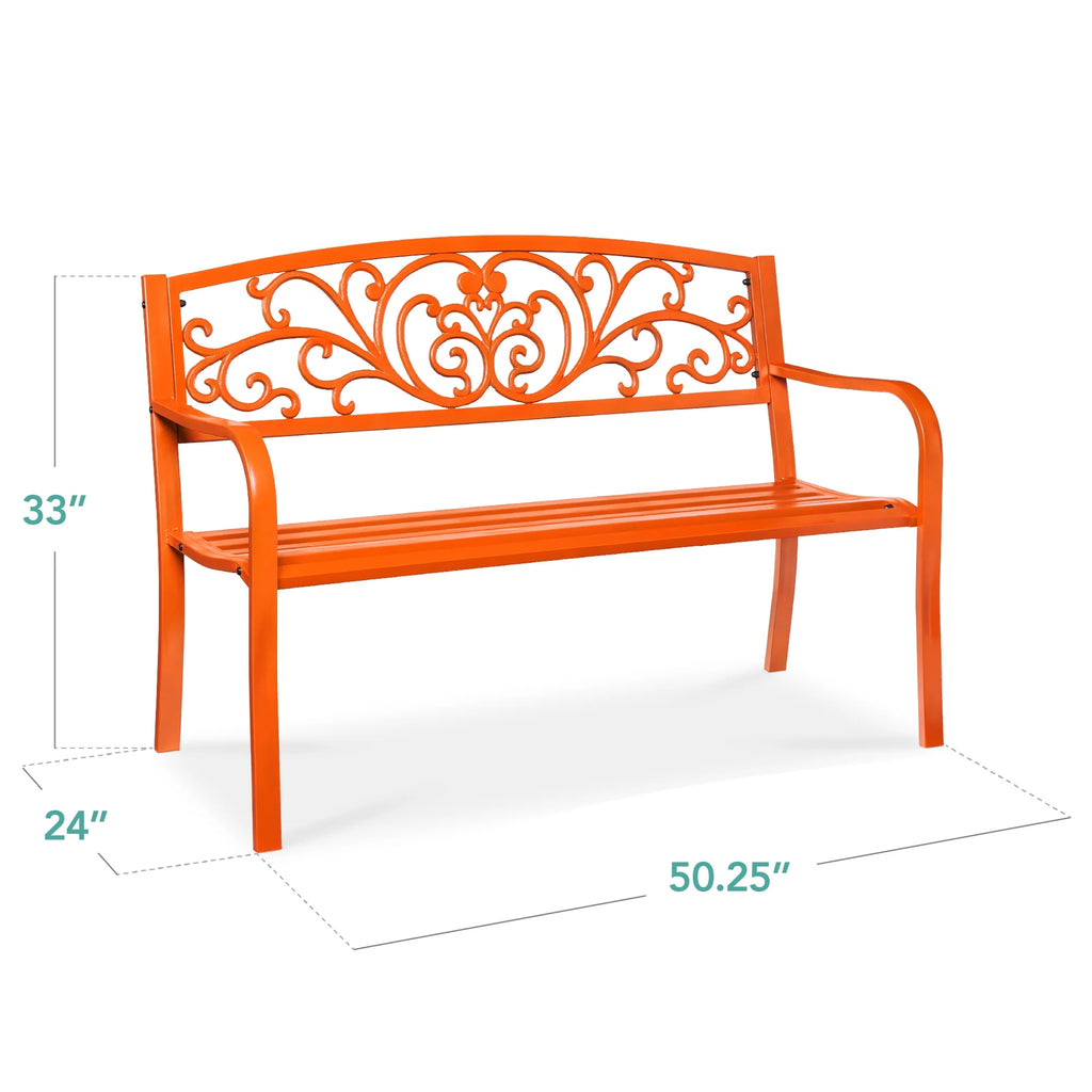 Best Choice Products Outdoor Steel Bench Garden Patio Porch Furniture W/ Floral Design Backrest - Black - image 45