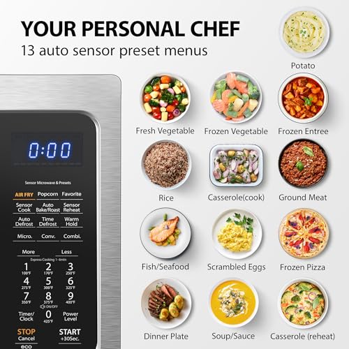 Toshiba Air Fryer Combo 4 in 1 Countertop Microwave Oven, Smart Sensor, Convection, Mute Function, Position Memory 13.6" Turntable, 1.5 Cu Ft, 1000W, Silver, ML EC42P(SS): Home & Kitchen - image 5