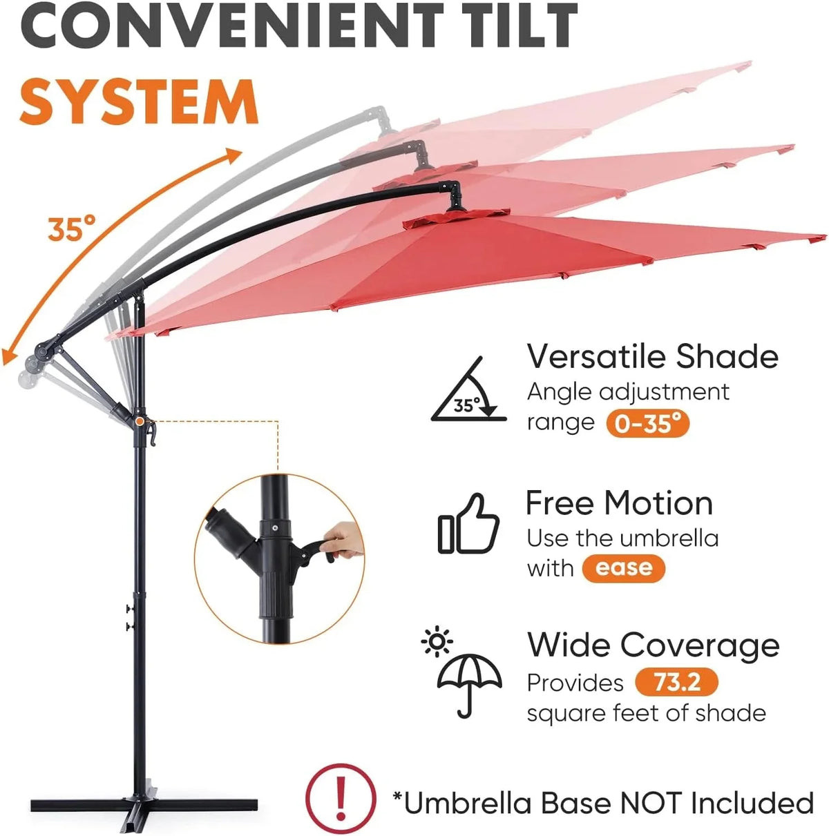 9.8FT Offset Patio Umbrella Hanging Cantilever Umbrella Outdoor Sun Shade with Easy Tilt Adjustment, 8 Ribs, UV Protection for Backyard, Lawn, Garden and Pool, Blue - image 19