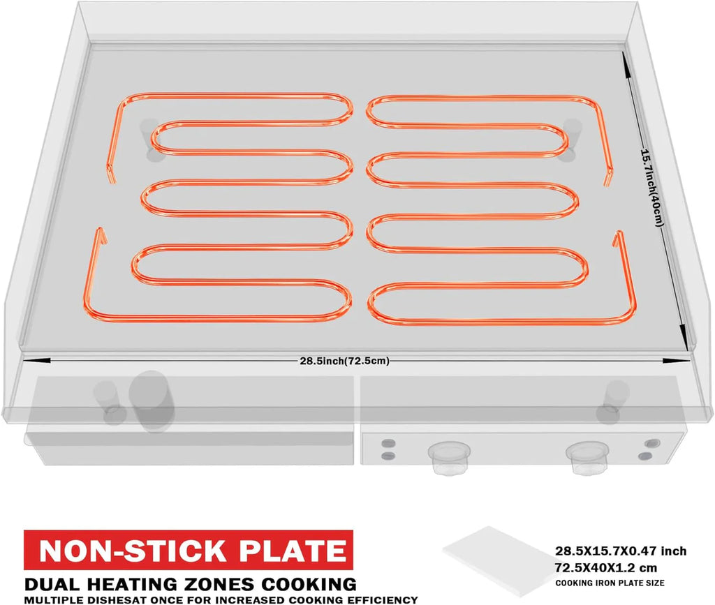 14 Inch Electric Griddle, Non-Stick Flat Top Grill Commercial Electric Countertop Griddles Stainless Steel Adjustable Temperature Control 90F-575F for Home or Restaurant Use - image 7