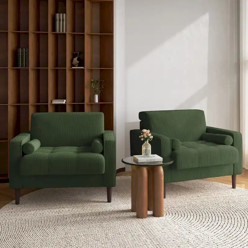 Set of 2 Modern Wide Armchairs in Corduroy - Accent Chairs - image 3