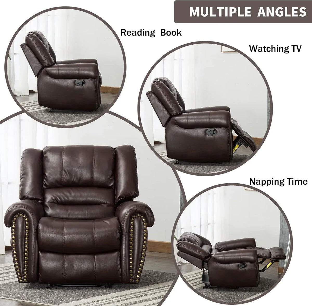CANMOV Leather Recliner Chair, Classic and Traditional Manual Recliner Chair with Comfortable Arms and Back Single Sofa for Living Room, Nut Brown - image 31