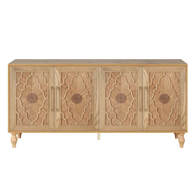 Large Floral Carved Storage Cabinet - Sideboard Buffet - image 6