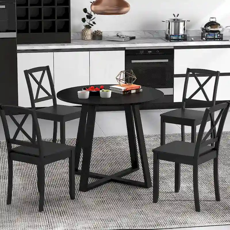 Gymax 36-Inch Round Solid Wood Dining Table for 4 with Pedestal Base - image 5