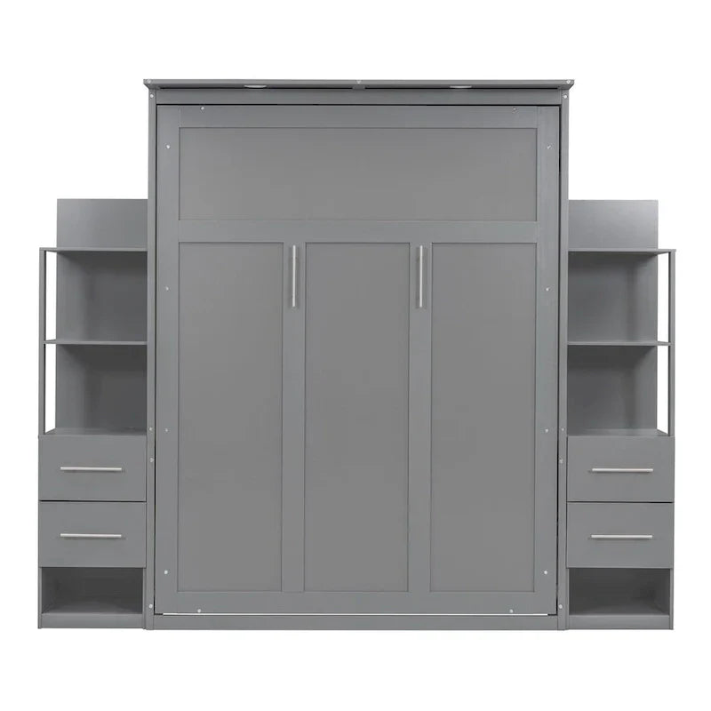Merax Murphy Bed with Shelves, Drawers, and Integrated LED Lighting - image 4