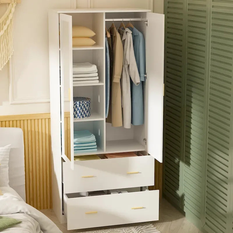 Modern Wardrobe Armoire with Mirror Door Hanging Rod and Drawers - image 5