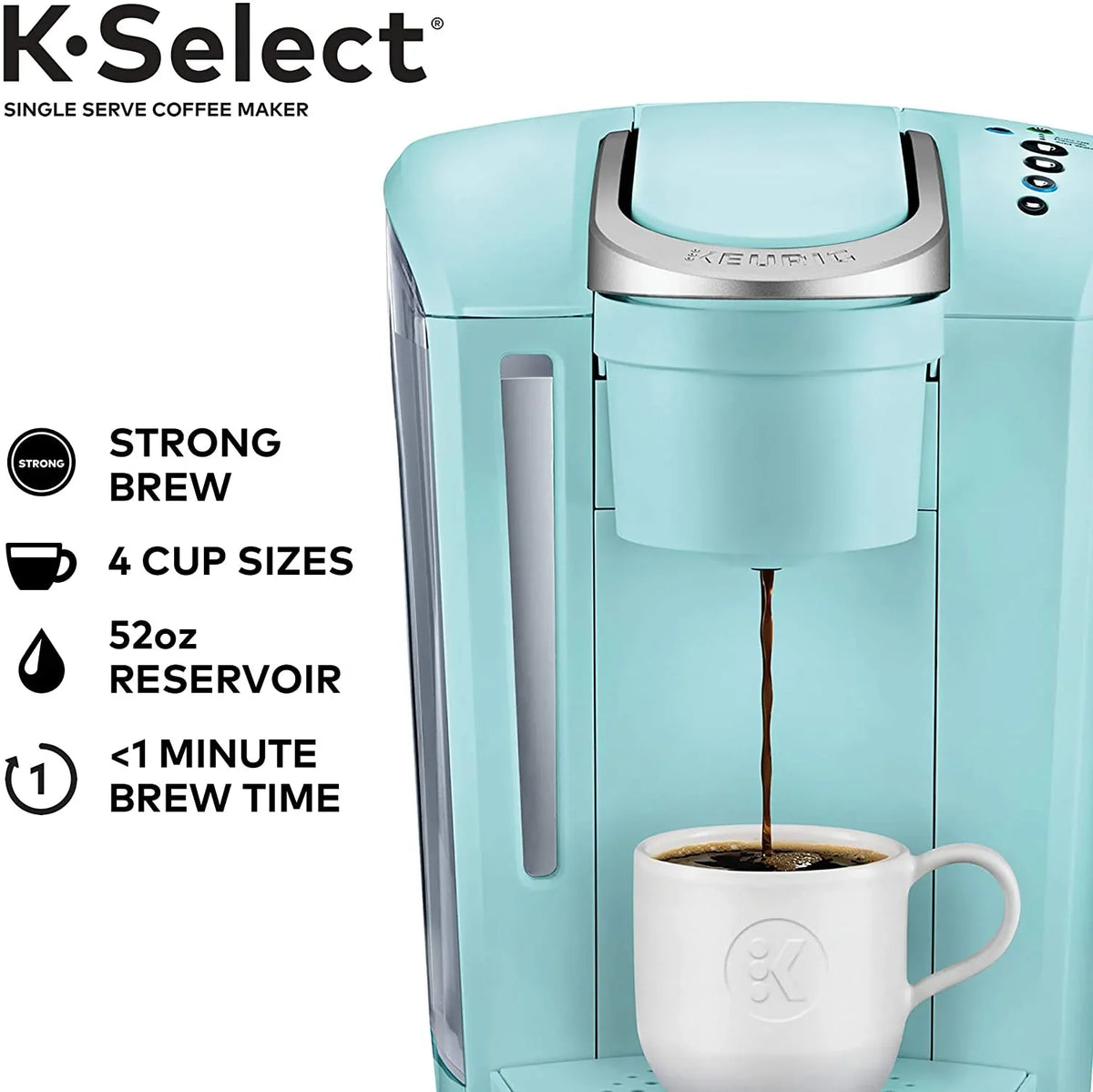 Keurig K-Select Coffee Maker, Single Serve K-Cup Pod Coffee Brewer, With Strength Control and Hot Water On Demand, Oasis - image 2