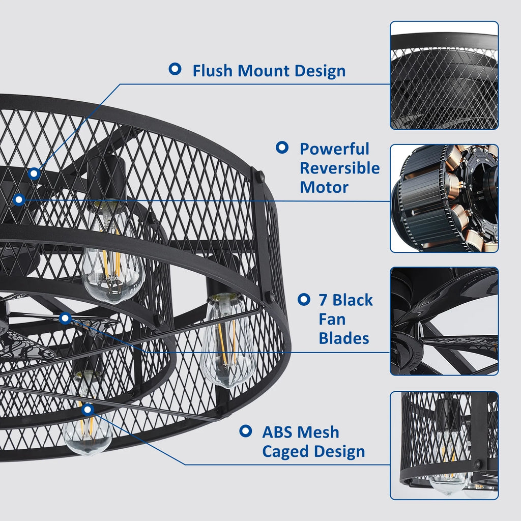 26 - Inch Farmhouse Caged Ceiling Fan with Light, Remote & APP Control Quiet DC Motor E26 Bulbs Included Black - image 3