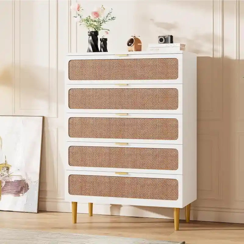Rattan 5-Drawer Dresser for Bedroom and Hallway - image 4