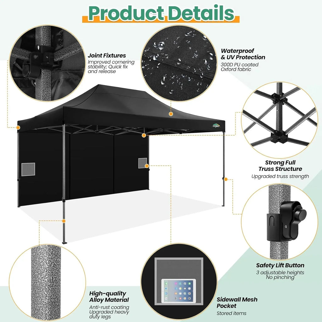 COBIZI 10x20 Heavy Duty Pop up Canopy Tent with 6 sidewalls Easy Up Commercial Outdoor Canopy Wedding Party Tents for Parties All Season Wind & Waterproof Gazebo with Roller Bag,Black(Frame Thickened) - image 132