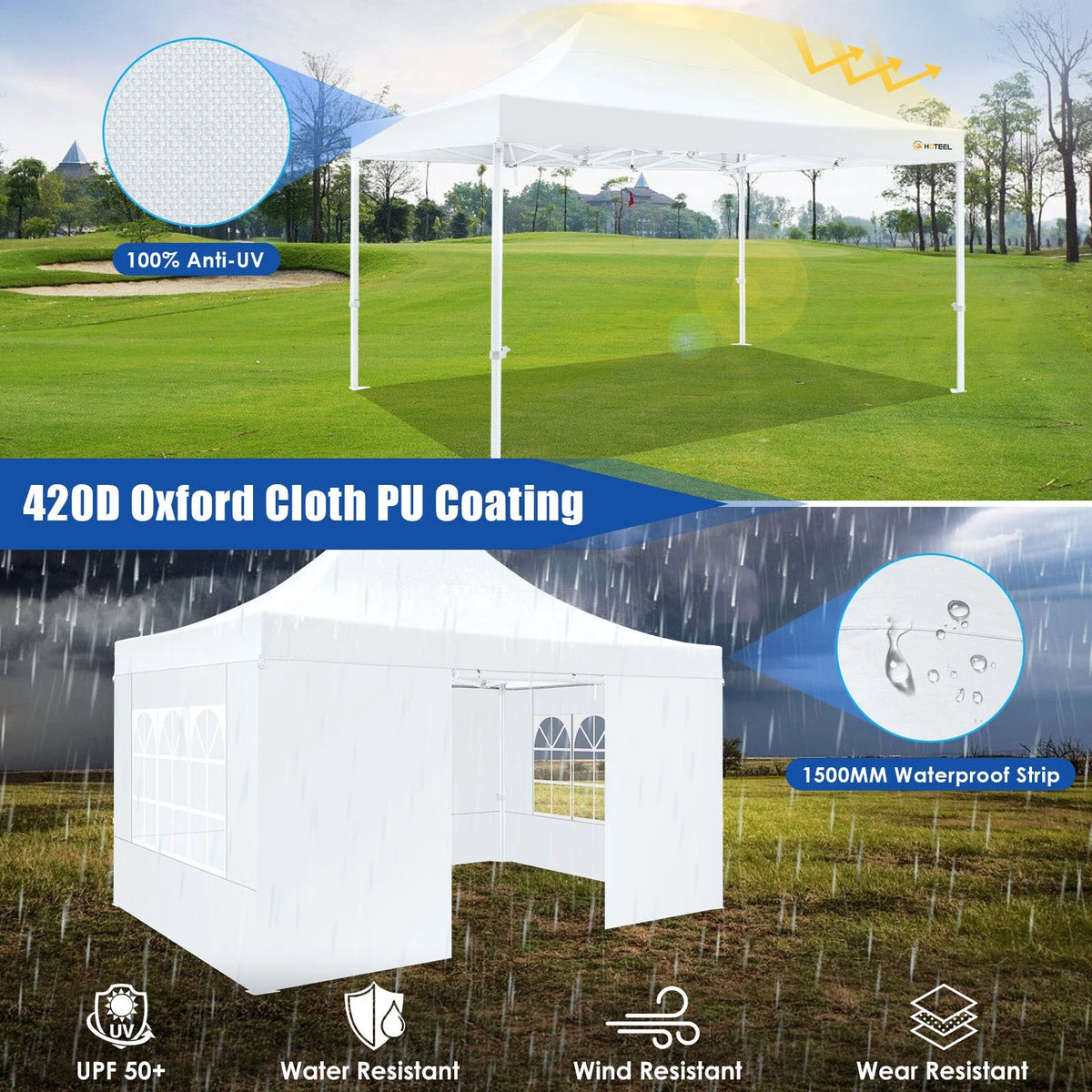 HOTEEL 10x15 Heavy Duty Canopy Tent - Commercial Pop Up with UV50+, Thick Hexagonal Frame, 4 Sidewalls, Anti-Pooling Design & Roller Bag (Black) - image 15