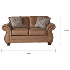 Roundhill Furniture Leinster Brown Fabric Sofa and Loveseat with Nailhead Trim - image 11