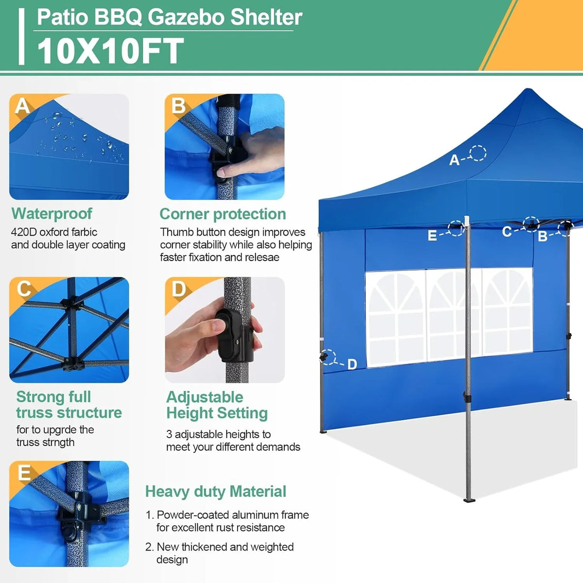 COBIZI 10x20 Heavy Duty Pop up Canopy Tent with 6 sidewalls Easy Up Commercial Outdoor Canopy Wedding Party Tents for Parties All Season Wind & Waterproof Gazebo with Roller Bag,Black(Frame Thickened) - image 184