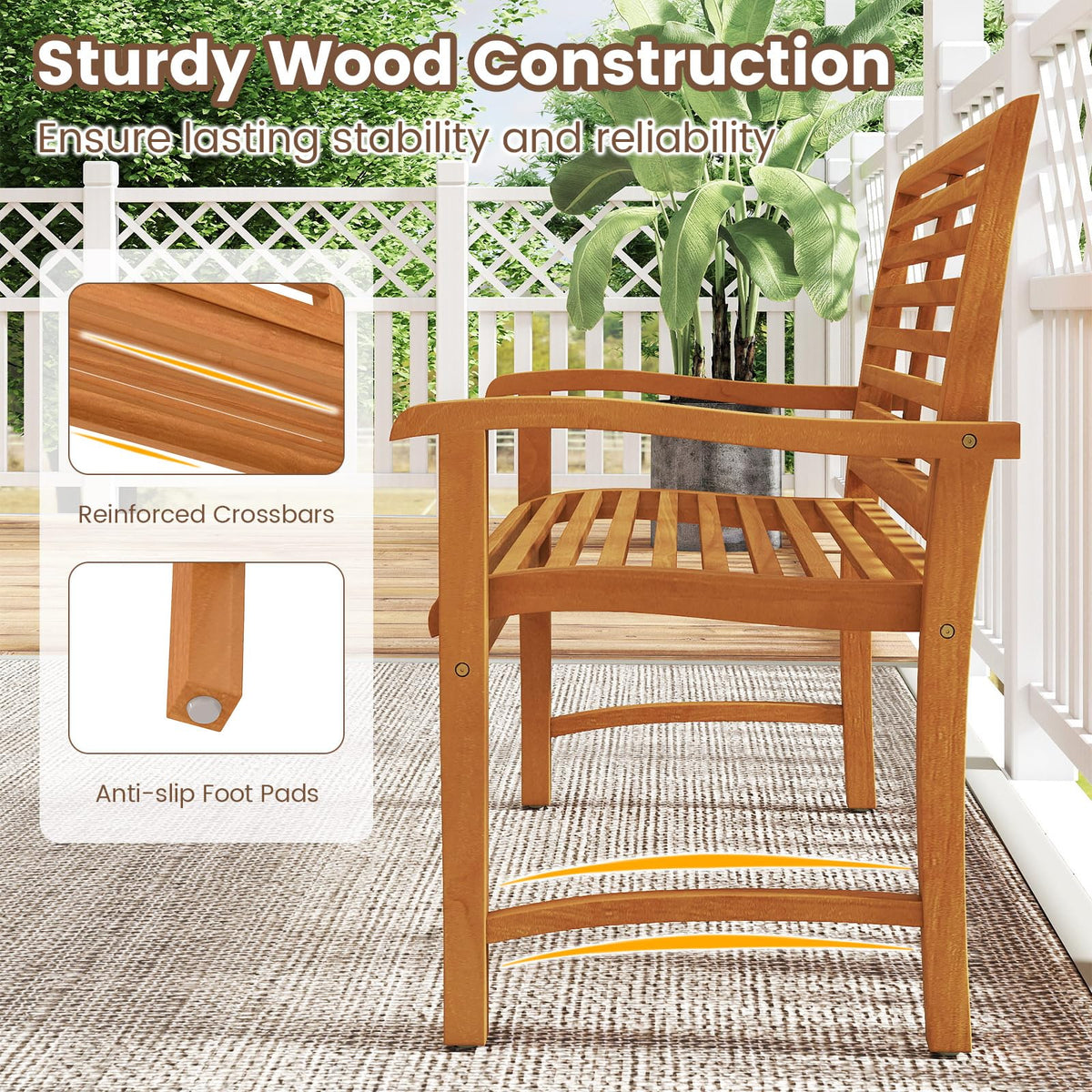 Tangkula Patio Garden Park Bench with Slatted Backrest & Seat - image 6