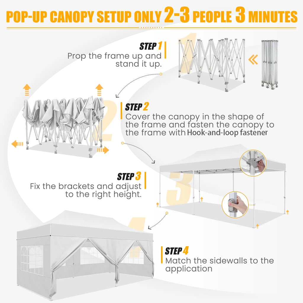 Hoteel 10x15 Heavy Duty Canopy Tent with 4 Sidewalls,Pop up Canopy for Parties Wedding,Commercial Easy up Gazebo with Roller Bag,UV 50+ &,Black - image 43