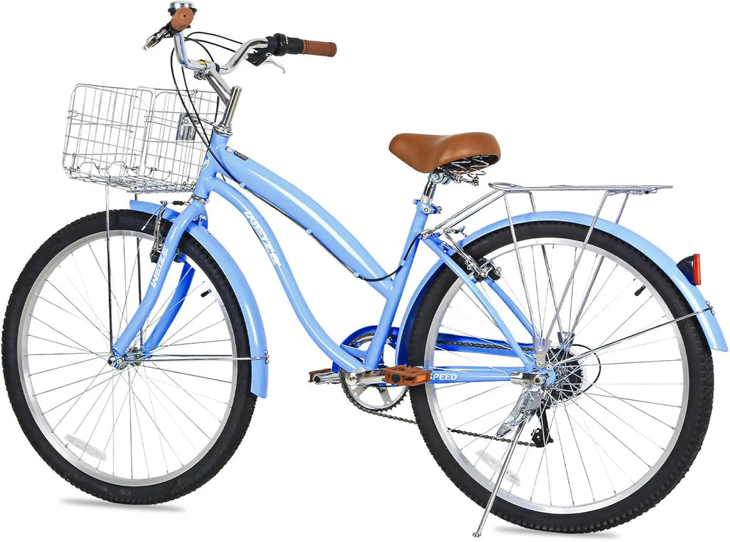 WEIZE Beach Cruiser Bike, 26 inch Commuter Bicycle for Adult Men and Women, 7-Speed/High-Carbon Steel/Front & Rear Fenders, Comfortable City Bikes with Rear Rack or Basket, Ergonomic Upright Design - image 16