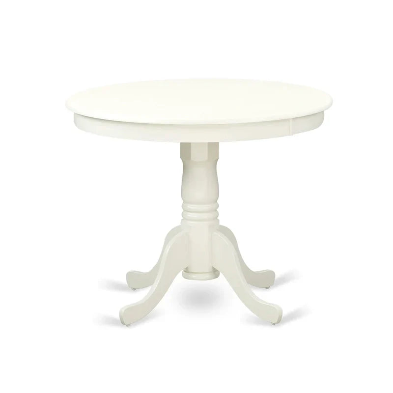 East West Furniture Round Dining Table Set - Kitchen Table with White Faux Leather Parson Chairs in Linen White (Various Piece Options) - image 2