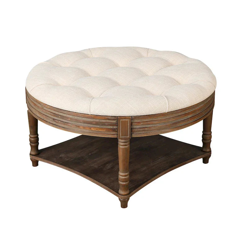 Round Storage Ottoman Coffee Table with Tufted Seat and Wooden Base - image 20