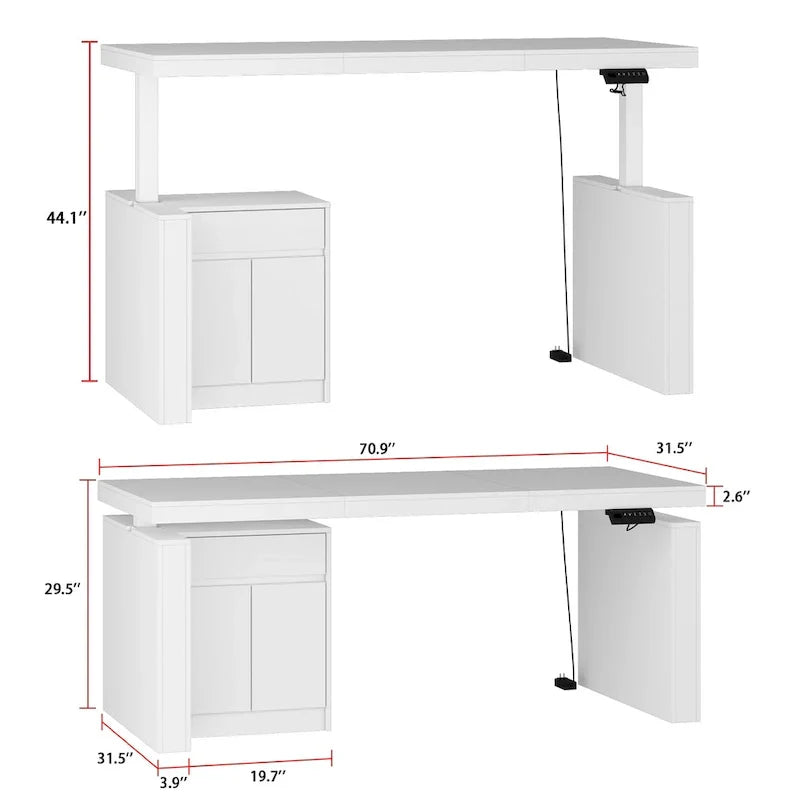 Modern White Adjustable Workstation - 70.9W Dining Table & Office Desk - image 12