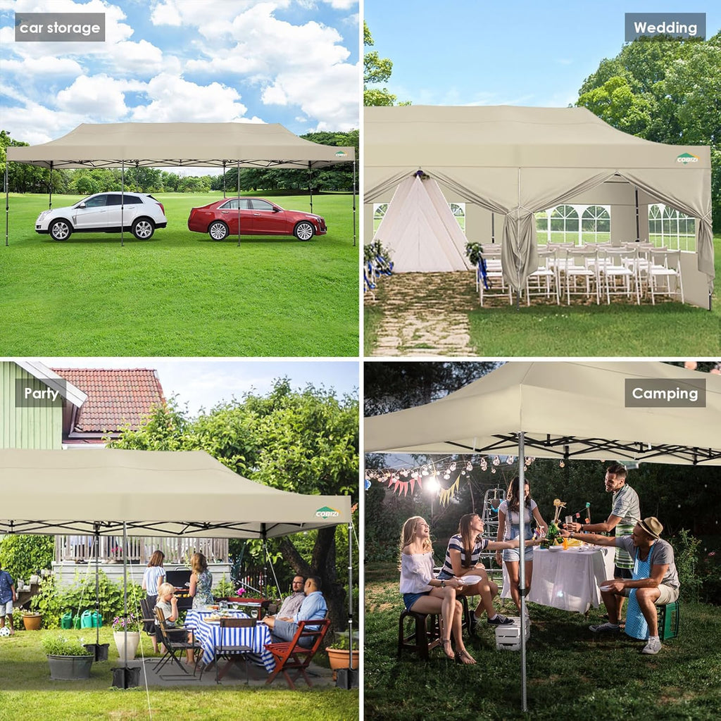 COBIZI 10x20 Heavy Duty Pop up Canopy Tent with 6 sidewalls Easy Up Commercial Outdoor Canopy Wedding Party Tents for Parties All Season Wind & Waterproof Gazebo with Roller Bag,Black(Frame Thickened) - image 189