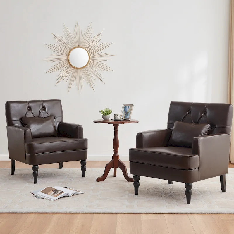 Set of 2 Arm Chair Upholstered Button Tufted Accent Chair with Lumbar Pillow Beige/ Grey/ Light Blue - image 5