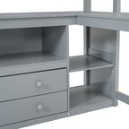 Gray Full-Size Loft Bed with Desk, Shelves, and Two Built-In Drawers - image 9