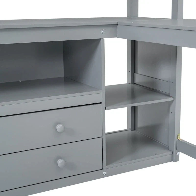 Gray Full-Size Loft Bed with Desk, Shelves, and Two Built-In Drawers - image 9
