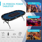 Costway Foldable, USB Ports, LED Lights 10 Player Poker Table, Blue/Black - image 6