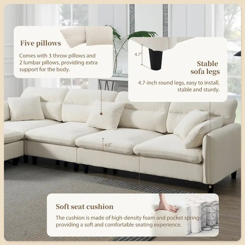 110-Inch L-Shaped 5-Seater Sectional Sofa with Removable Ottoman, Cloud Chenille Fabric, and 5 Cushions - image 9