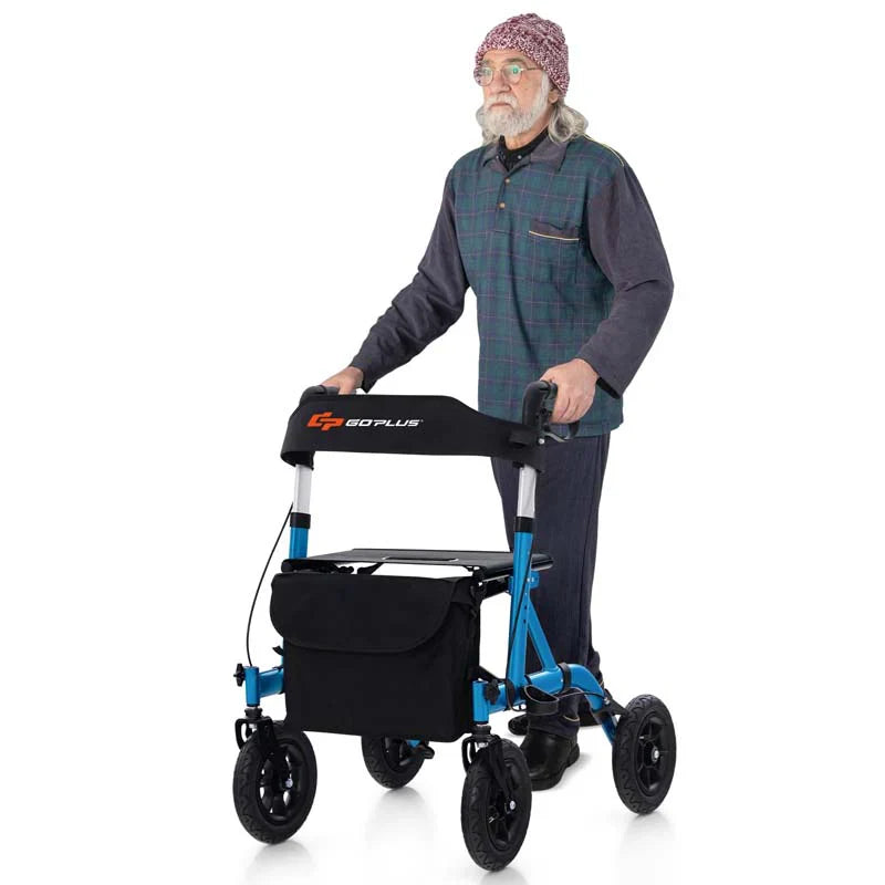 Foldable Rolling Walker with 9.5" All Terrain Pneumatic Wheel, Heavy Duty Height Adjustable Rollator Walker with Seat for Seniors - image 3