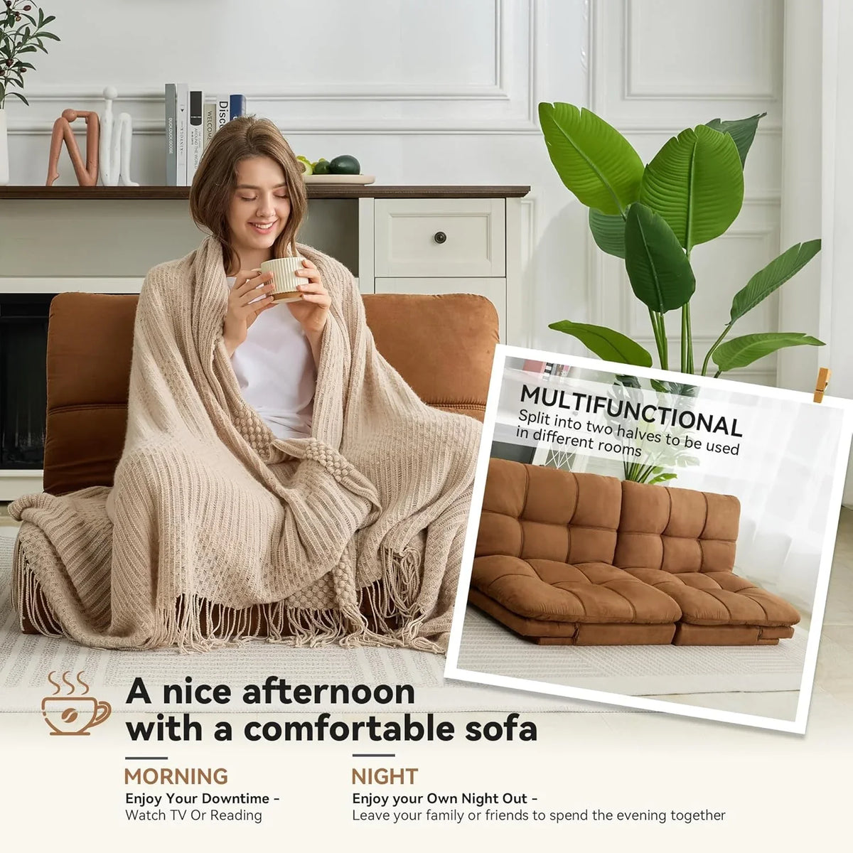 Amazon Basics Brown Loveseat,Convertible Couch Memory Foam Futon Sofa Bed Modern Sleeper Sofa for Small Compact Living Room,Office,Apartment, Linen Fabric - image 9