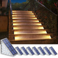 NIORSUN Solar Step Lights, 8 Pack Outdoor Stair Lights Warm White Triangle Solar Deck Lights IP67 Waterproof Auto on Off Decoration Lights for Stair - image 1