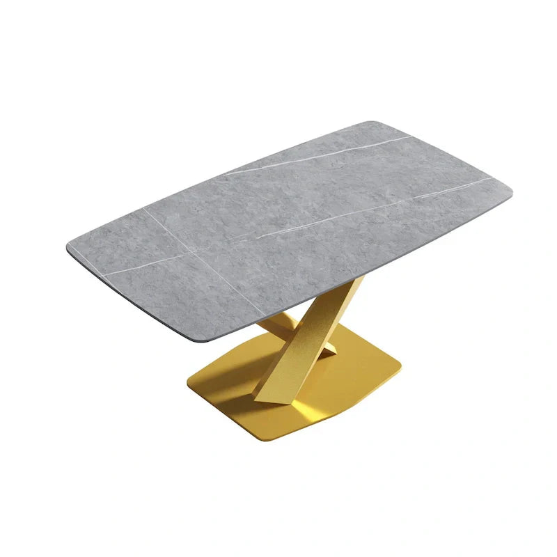 63-Inch Contemporary Dining Table with Slate Stone Surface and Metal Legs, Marble Finish - image 16