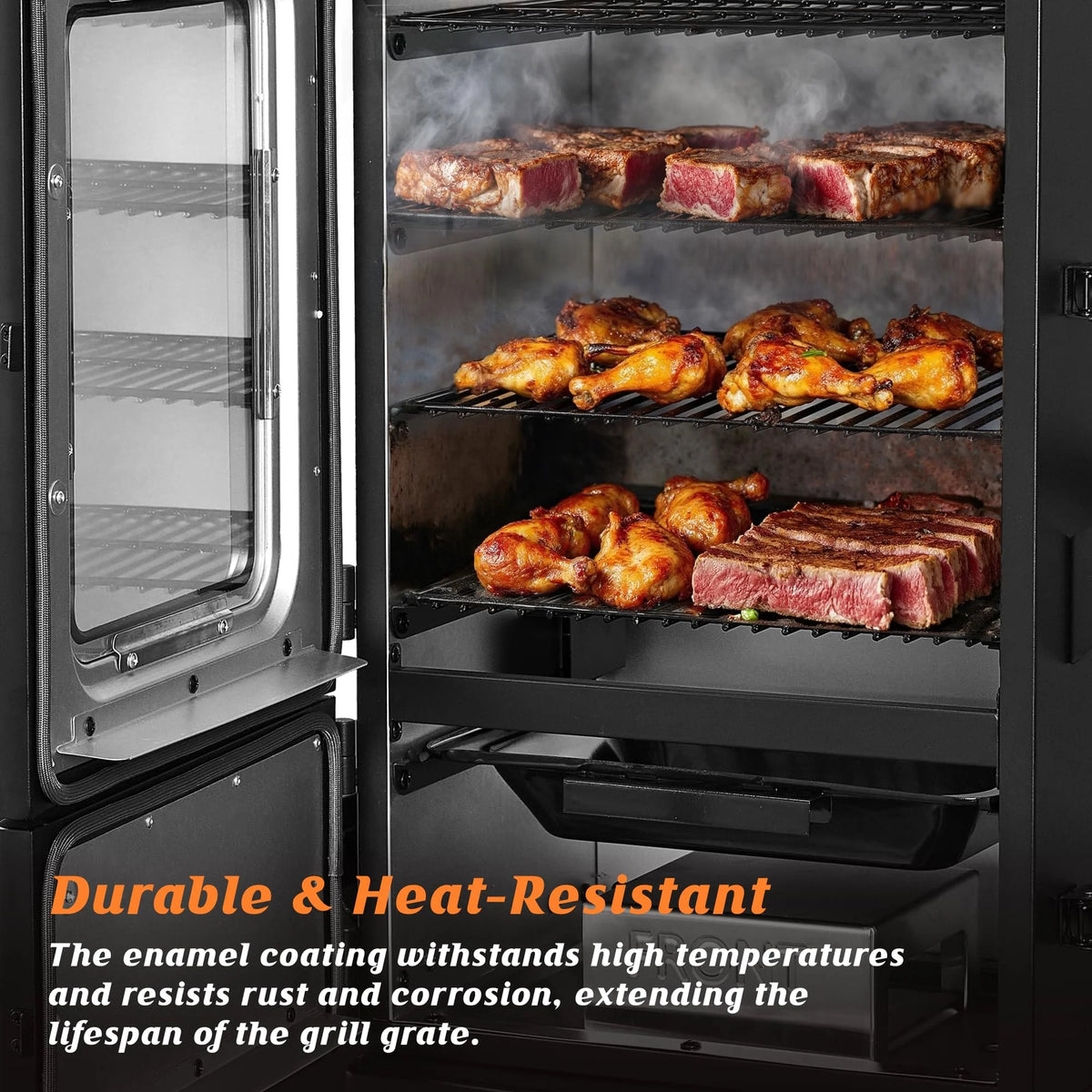 Vertical Electric Pellet Smoker Grill with Cover, 616 Sq in Cooking Area, LED Temperature Control, Meat Probe, Outdoor BBQ Smoker for Steak, Ribs, Fish & Vegetables - image 4