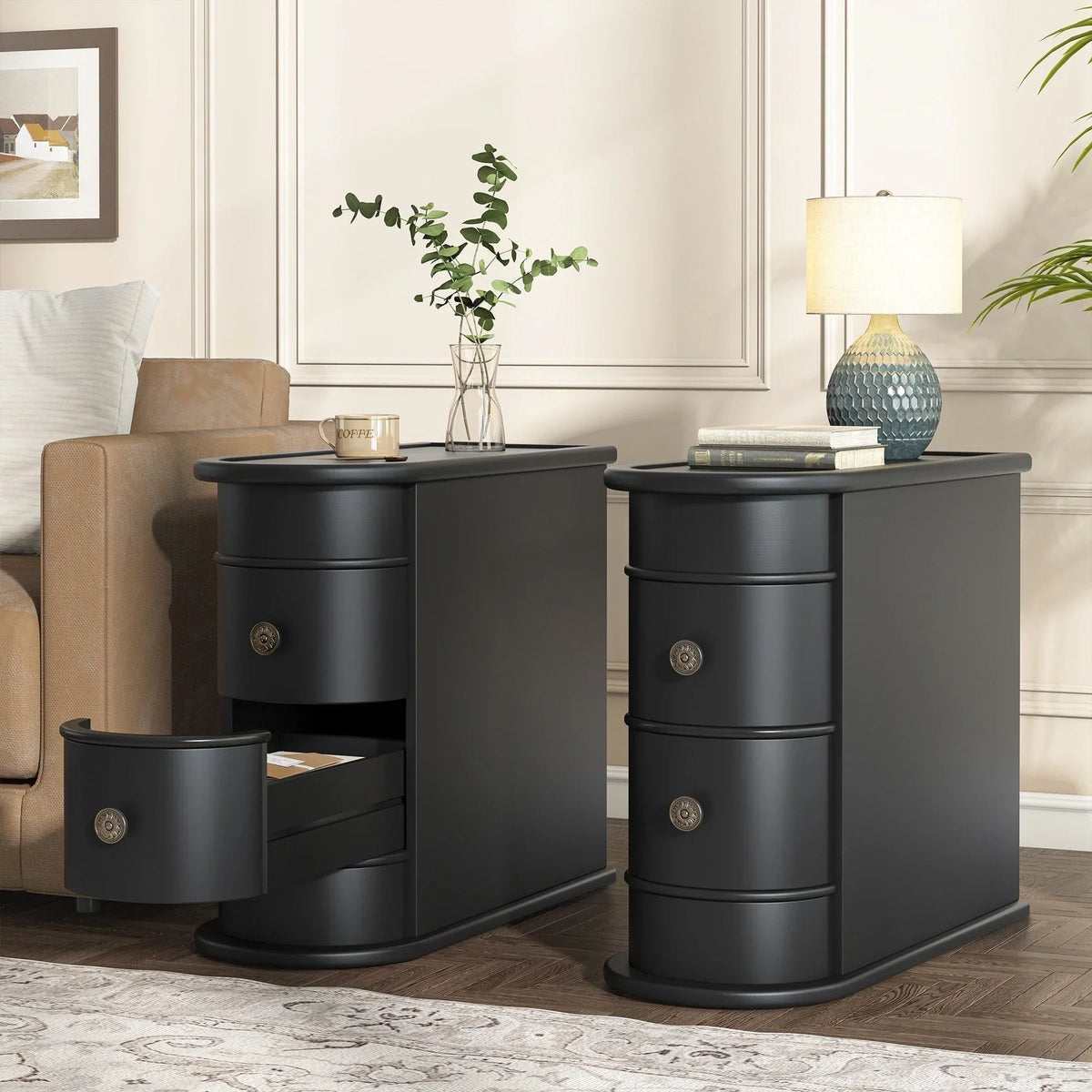 Solid Wood Chairside End Table, Two-Drawer Narrow Side Table Slim - image 7