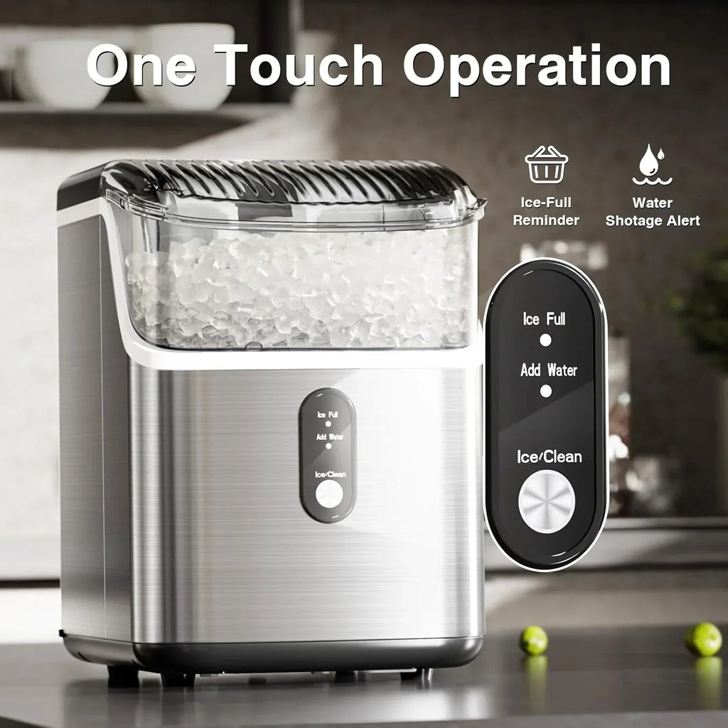Nugget Ice Makers Countertop, Pebble Ice Machine with Chewable Pellet Ice, 34Lbs/24H, Self-Cleaning, Sonic Ice, One-Click Operation, for Kitchen,Office Stainless Steel Black - image 6