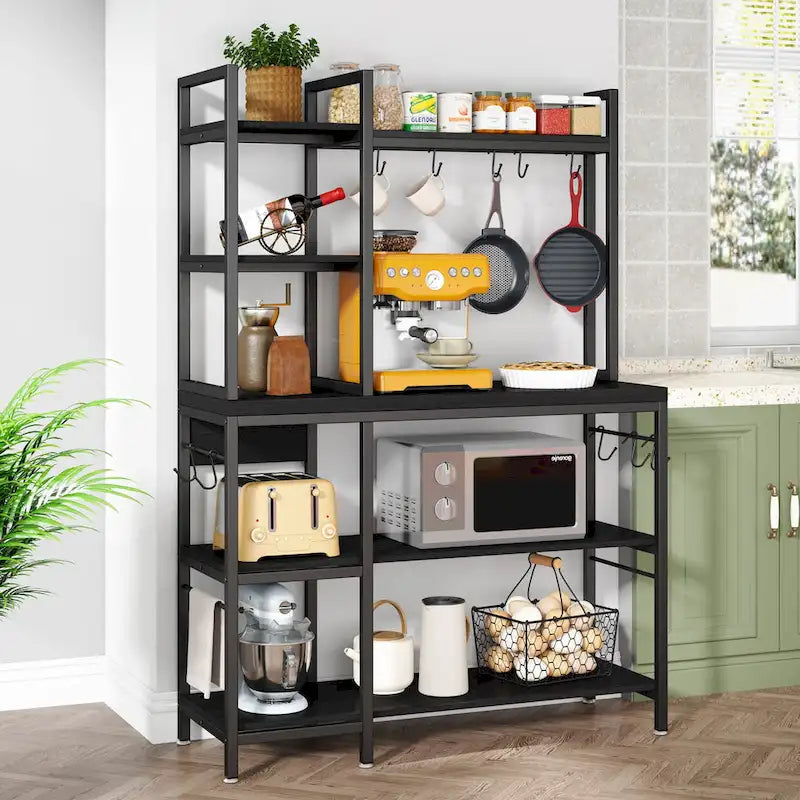 43-Inch Kitchen Bakers Rack with Microwave Stand - 5-Tier Utility Storage Shelf and 10 Hooks for Kitchen and Living Room - image 14