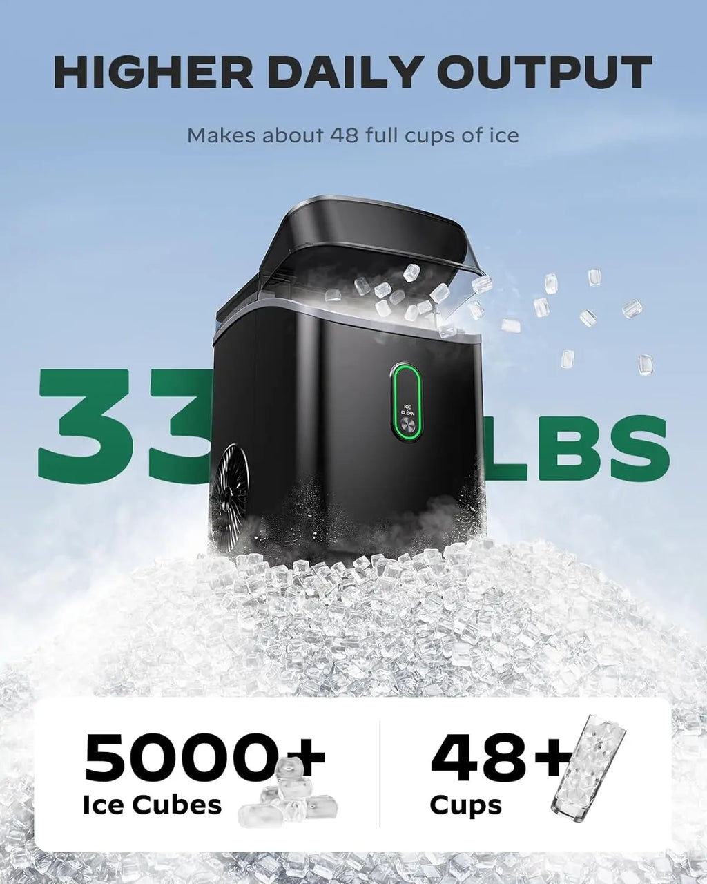 Silonn Nugget Ice Maker Countertop, Pebble Ice Maker with Soft Chewable Ice, One-Click Operation Ice Machine with Self-Cleaning, 33lbs/24H for Home,Kitchen,Office - image 7