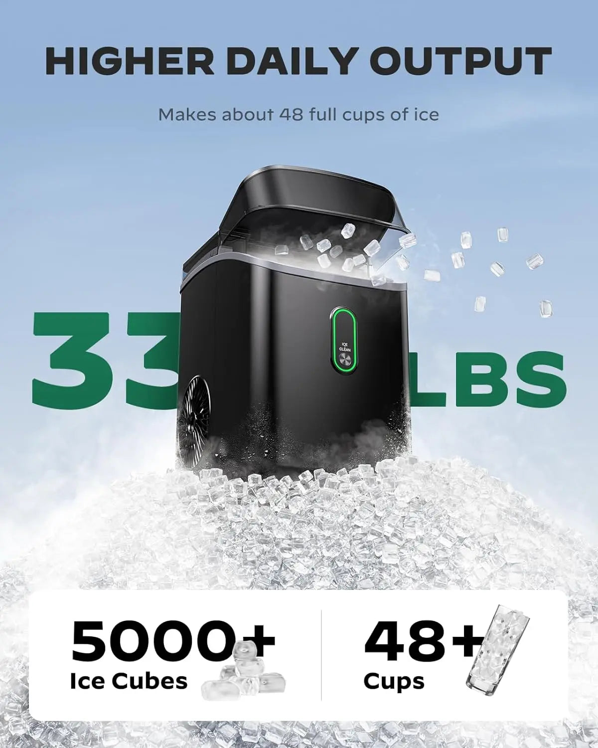 Silonn Nugget Ice Maker Countertop, Pebble Ice Maker with Soft Chewable Ice, One-Click Operation Ice Machine with Self-Cleaning, 33lbs/24H for Home,Kitchen,Office - image 7