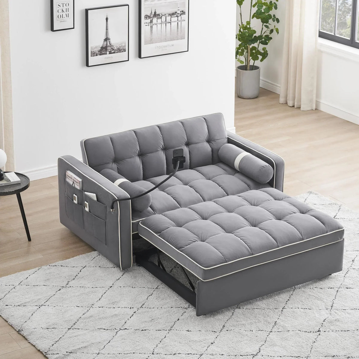 3 in 1 Sleeper Sofa Couch Bed for Living Room Apartment,Grey - image 1