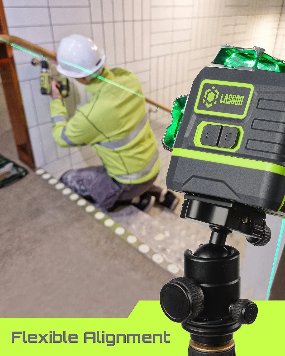 Laser Level 3x360- LASGOO with Remote Control, 2 Rechargeable Batteries, 100FT Range, 360- Magnetic Rotating Stand, IP54, 3Ds - image 5